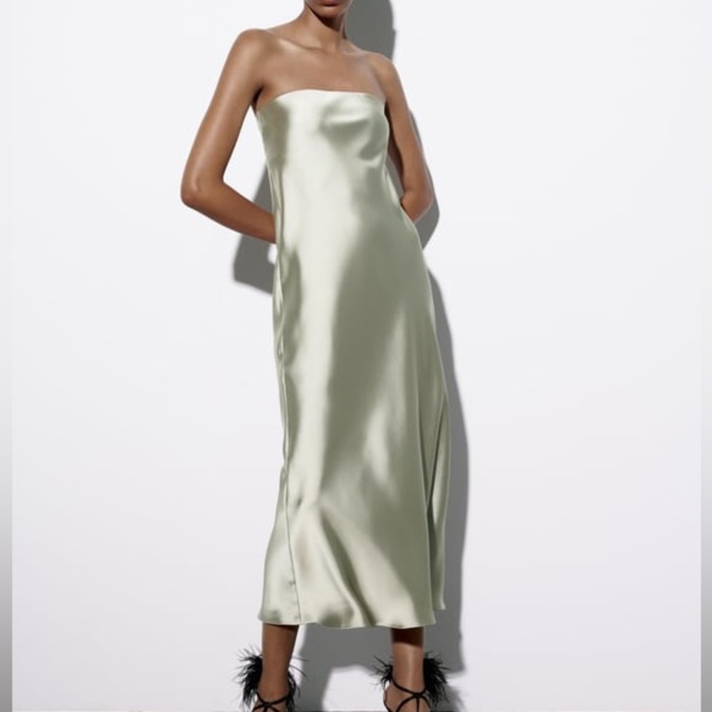 ZARA Satin Effect Strapless Dress